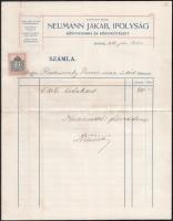 1912 Ipolyság, Neumann Jakab Könyvnyomda és Könyvkötészet fejléces levélpapírjára írt számla okmánybélyeggel