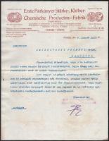1913 Párkány, Erste Párkányer Stärke-, Kleber-, und Chemische Producten-Fabrik fejléces levélpapírjára írt levél
