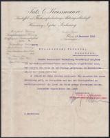 1913 Bécs, Fritz C. Kaesmann Kartoffel- und Flachsaufarbeitungs-Aktiengesellschaft Kinorány-Nyitra-Szolcsány fejléces levélpapírjára írt levél