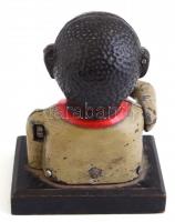 Négert formázó art deco pénznyelő szerkezet, mozgatható karral, festett, kopásnyomokkal, m: 16,5 cm ...