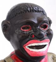 Négert formázó art deco pénznyelő szerkezet, mozgatható karral, festett, kopásnyomokkal, m: 16,5 cm ...