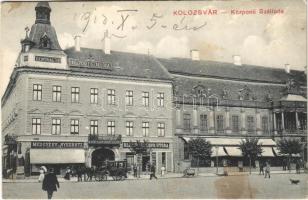 1912 Kolozsvár, Cluj; Központi szálloda, Medgyesy és Nyegrutz, Biasini Sándor utóda üzlete / hotel, shops (fl)