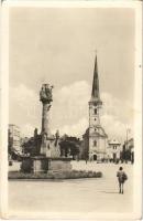 1951 Érsekújvár, Nové Zámky; Szentháromság szobor, tér, templom / Trinity statue, church, square (EK)