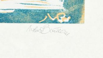 Molnár Bertalan (1933-): Szentendrei madonna, 1998. Linómetszet, papír, jelzett, kartonra kasírozva....