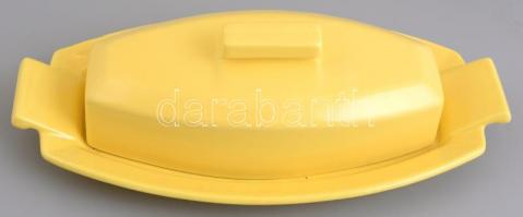 Gránit fedeles szószos kínáló tál, 3 db betéttel, Jelzett, gyártáskori mázhibák. 30x17 cm