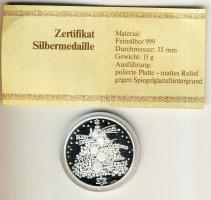 NSZK 1985. "Karácsony-Rellingen" Ag emlékérem, 15g T:PP Díszdobozban, tanúsítvánnyal!