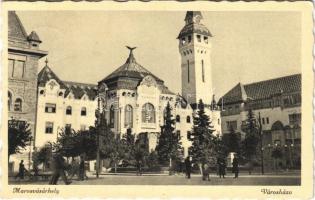 1942 Marosvásárhely, Targu Mures; városháza magyar címerrel / town hall with Hungarian coat of arm + &quot;MAROSVÁSÁRHELY-SEPSISZENTGYÖRGY 349.&quot; mozgóposta