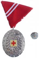 Ausztria DN Osztrák Vörös Kereszt - Ezüst véradó szolgálati érem ezüstözött, részben műgyantás kitüntetés, mellszalaggal, miniatűrrel eredeti Österreichisches Rotes Kreuz adományozói dobozban T:1-
