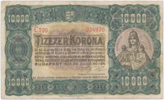 1923. 10.000K "Magyar Pénzjegynyomda Rt. Budapest" nyomdahely jelöléssel, "C220 034970" T:III Hungary 1923. 10.000 Korona "Magyar Pénzjegynyomda Rt. Budapest", "C220 034970" C:F