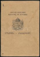 1926 Magyar Királyság által kiállított útlevél, fénykép hiányzik / Hungarian passport, without photo
