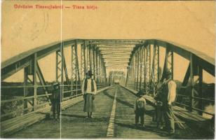 1911 Tiszaújlak, Vulok, Vilok, Vylok; Tisza hídja, férfi seprűvel. W. L. (?) 1959. Bleier Emil kiadása / bridge, man with broom