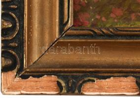 Jelzés nélkül: Arany középút. Olaj, karton. Üvegezett, sérült fa keretben. 12x16 cm