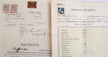 1918 Székelyudvarhely, Székelyudvarhelyi Róm. Kath. Főgimnázium értesítője, bizonyítványa és ennek k...