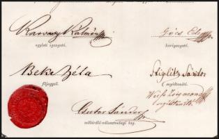 1864-1865 Győri Ének - és Zene-Egylet Műképző Intézetének 2 bizonyítványa, viaszpecsétekkel, aláírás...