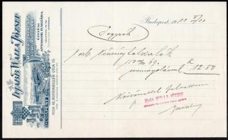 1911-1917 Bp., Ifj. Walla József Mozaik- Cementárú és Műkőgyárának 2 db fejléces számlája,