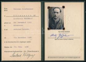 1950 Német ipartestületi kamara (Oberbayern) által kiállított fényképes igazolvány