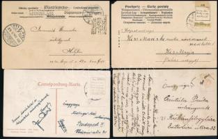 cca 1900 4 db régi képeslap, melyről a bélyegeket lemarták az alattuk lévő üzenet miatt