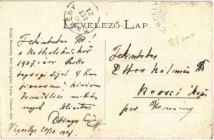 1907 Vágsellye, Schelle, Sala nad Váhom; Ottinger Lajos vendéglője, étterem kertje tekézőkkel, kugli...