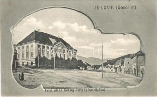1907 Jolsva, Jelsava; Felső utca Koburg herceg kastélyával / street view, castle