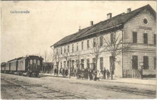 1918 Csíkszereda, Miercurea Ciuc; vasútállomás, vonat, gőzmozdony. Karda Gyula kiadása / railway station, train, locomotive (r)