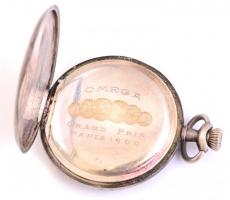 Omega zsebóra. Jelzett, működőképes, fém tokkal, sérült számlappal d:50 mm