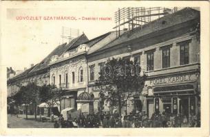 1910 Szatmárnémeti, Szatmár, Satu Mare; Deák tér, Fogel Károly, Kellner Sándor üzlete, bútortelep, piac / square, shops, furniture store, market (EK)
