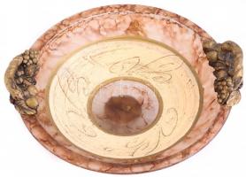 Muranoi üveg kínáló, asztalközép festett műgyanta lábbal. Jelzett, hibátlan. d: 25,5 cm