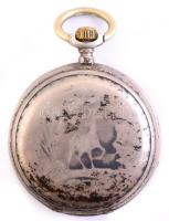 Ezüst (Ag) tokos zsebóra, jó számlappal, működő szerkezettel, mutató és üveg nélkül d: 50 mm