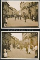 cca 1938 Budapest, Szent István napi körmenet koronaőrökkel, 2 db fotó, 9×6,5 cm