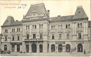 1907 Székelyudvarhely, Odorheiu Secuiesc; Vármegyeház, Dénes R., Darszon Béla üzlete. Székely Dénes kiadása / county hall, shops (EK)