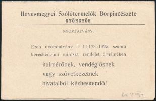 1925 Gyöngyös, Hevesmegyei Szőlőtermelők Borcpinészetének prospektusa, benne árjegyzékkel, megrendelő-lappal