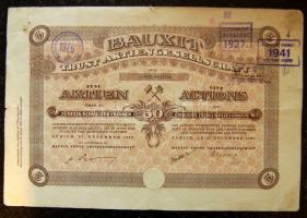 Ausztria 1882. Államadóssági kötvény 10G-ről + Svájc 1923. "Bauxit Trust Rt." részvénye 50...