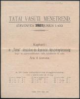 1922 Tatai Vasúti Menetrend, rajta a Budapest és Győr felé közlekedő vonatokkal. Tata, Turul-ny.