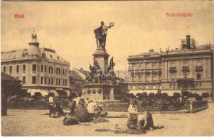 1913 Arad, Szabadság tér és szobor, piaci árusok, Mihalik József, Braun Miksa üzlete / square, statue, monument, market vendors, shops (EK)
