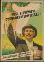 Villamosplakát: Köss szerződést cukorrépa-termelésre!, pipa, férfi, 100 Forint, 23,5×16,5 cm