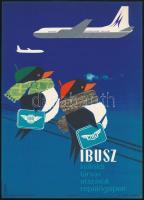 Villamosplakát: IBUSZ külföldi társasutazások repülőgépen, MALÉV, fecske, 23,5×16,5 cm
