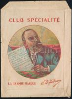 cca 1910-1920 Club Spécialité litografált cigaretta hüvely zsacskó, szakadással, 13x10 cm