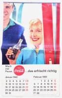 1961 Coca-Cola illusztrált reklám fali naptár, német nyelven, sérült, szakadásokkal, hajtásnyommal, 56x32 cm / 1961 Coca-Cola illustrated advertisement calendar in German languague, damaged condition, with tears, 56x32 cm