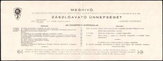 1933 Országos Frontharcos Szövetség Albertfalvai Csoportja, meghívó zászlóavató ünnepségre, logóval illusztrált, postázva