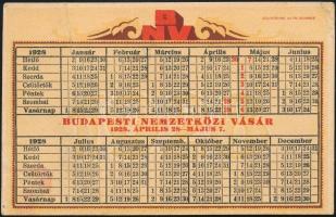 1928 Budapesti Nemzetközi Vásár kártyanaptára, 1928. ápr. 28-május 7., Bp., Bruchsteiner és Fia-ny., hajtásnyommal, 7x12 cm