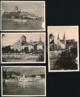1932 össz.4 db fotó: Duna Esztergomnál, Tahi és Jupiter gőzhajóval, bazilikával, psüpöki palotával, hátoldalán feliratozott vintage fotók, 5,5x8 cm