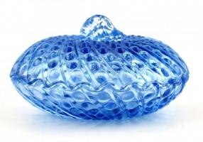Kék üveg bonbonier, csorbával, d: 10,5 cm, m: 5,5 cm