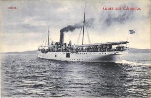 Adria, Gruss aus Crkvenice, Pannónia gőzhajó. Divald Károly 1210-1907. / Hungarian steamship (EK)