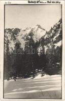 1933 Tátra, Magas-Tátra, Vysoké Tatry; Slavkovsky stít, Malé stud. dóliny / Nagyszalóki-csúcs télen / mountain peak in winter. photo