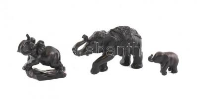 3 db elefánt figura, halcsontpor és műgyanta őrlemény, m. 3,5, és 7,5 cm közötti méretekben