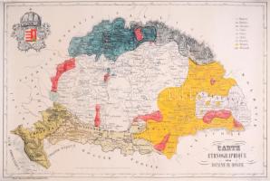 1848 Magyarország etnikai térképe, reprint vászontérkép, 50×73 cm