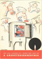 Egy apró gázláng hűt, frissen tart, jeget ad! Gázhűtőszekrény reklámlapja / Hungarian gas refrigerator advertisement postcard s: Győry