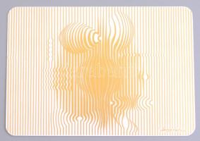 Rosenthal Victor Vasarely grafikával díszített porcelán képeslap, díszdobozban, ceruzával, leírással / Vasarely - Rosenthal porcelain postcard. Marked in complete set box. 16x12 cm