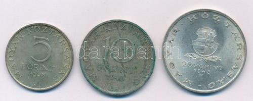 1948. 5Ft Ag "Petőfi" + 10Ft Ag "Széchenyi" + 20Ft Ag "Táncsics" &quot...