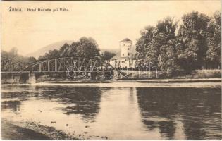 1922 Zsolna, Zilina; Hrad Budatín pri Váhu / Budatin vár a Vág folyó mellett, híd. A. Hradil kiadása. Foto J. Vyskopal / Budatín castle, Váh riverside, bridge